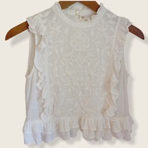 Zara Ruffled Embroidered Crop Blouse